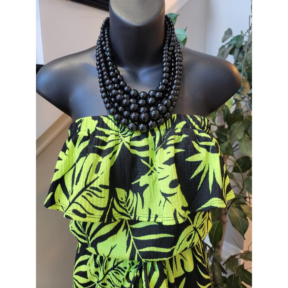 CATO Leaf Print Strapless Jumpsuit Women's Size Large Green Black Summer - Picture 3 of 11